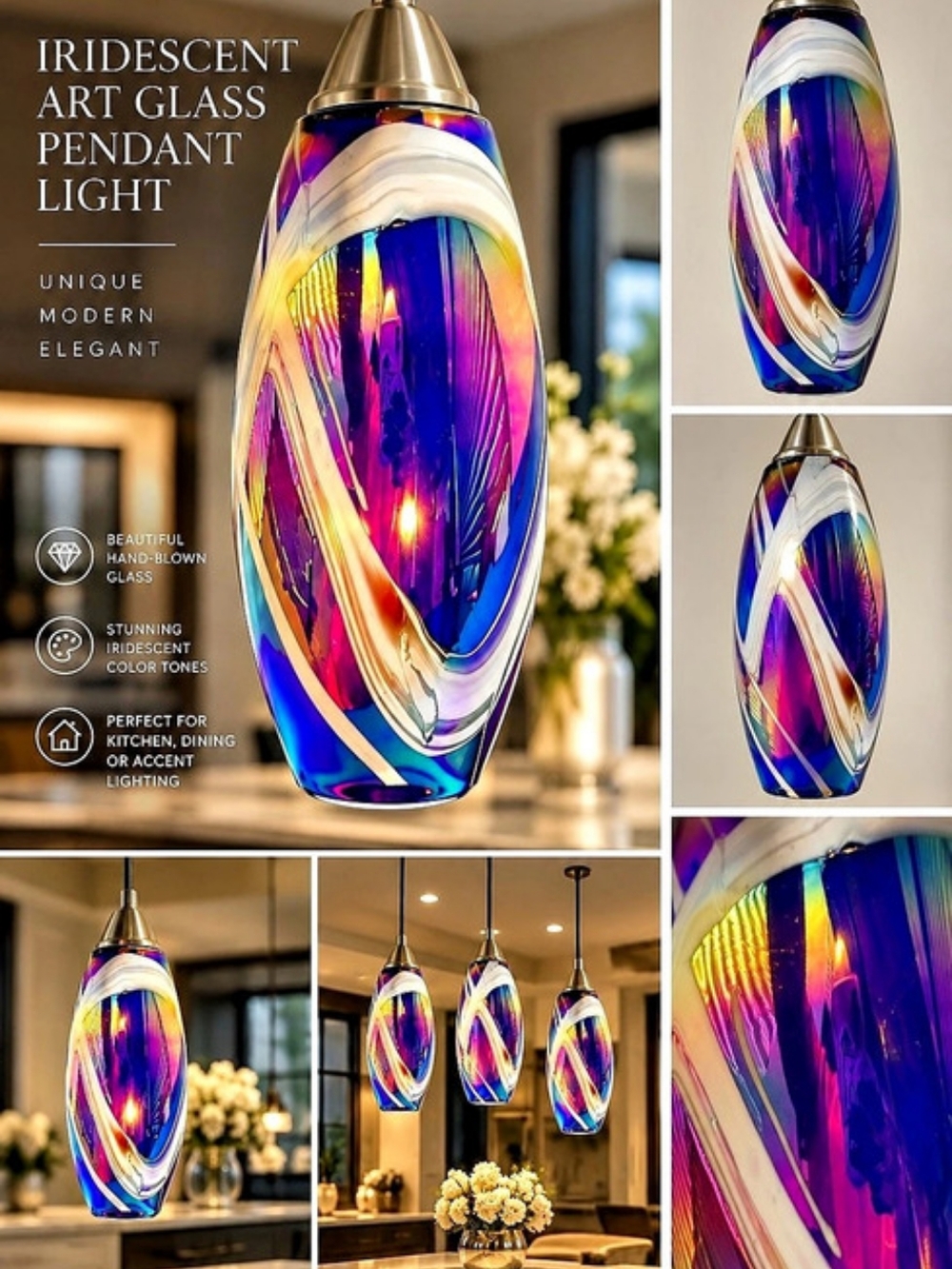 Iridescent Art Glass Pendant Light